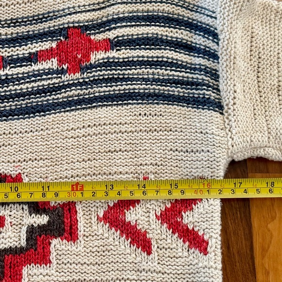 Ralph Lauren Women Pullover Sweater XS Beige Red Navy Aztec Lightweight Cotton - Picture 4 of 6